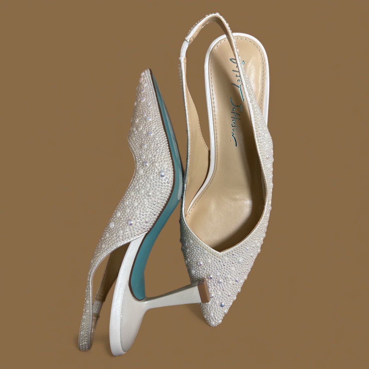 BETSEY JOHNSON CLARK RHINESTONE SLINGBACK PUMPS, Colour: IVORY, Size: 6