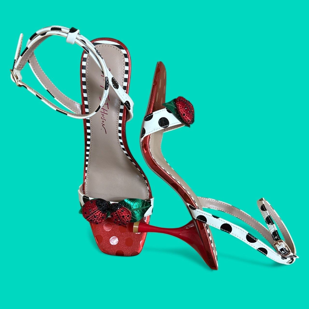 BETSEY JHONSON LOLLA LADYBUG HIGH HEEL DRESS SANDAL, Colour: RED / WHITE / MULTI, Size: 9.5