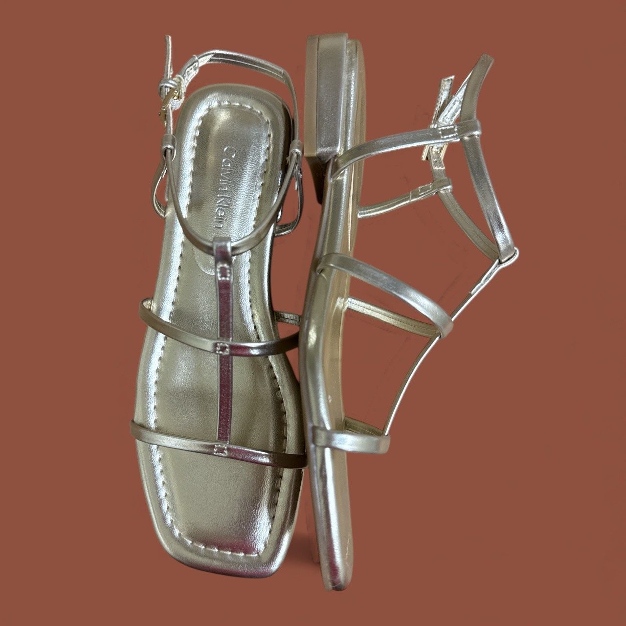 CALVIN KLEIN SALLIA STRAPPY CAGED FLAT SANDAL