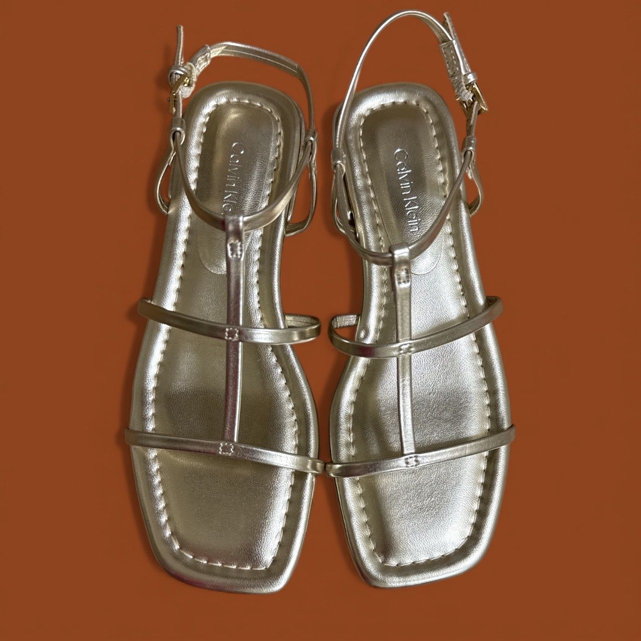 CALVIN KLEIN SALLIA STRAPPY CAGED FLAT SANDAL