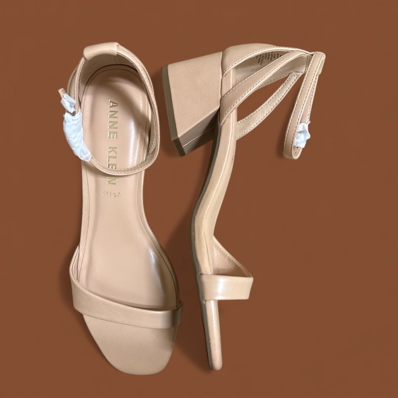 ANNE KLEIN MIA ANKLE STRAP BLOCK HEEL DRESS SANDAL, Colour: NUDE, Size: 8.5