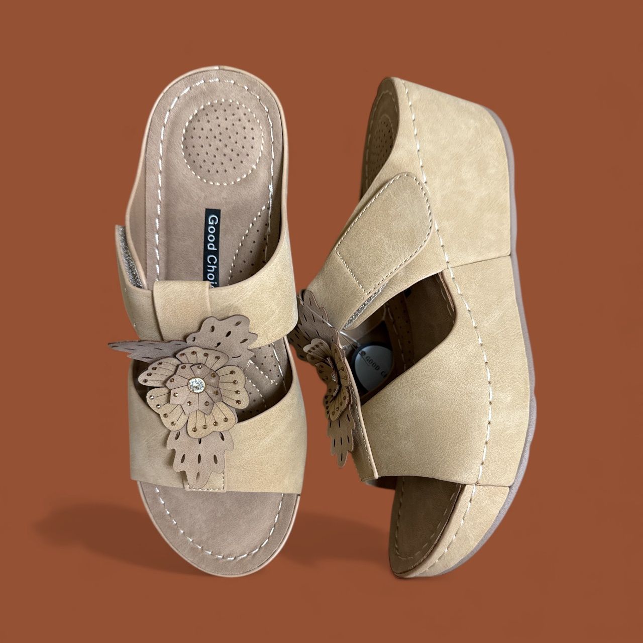 GOOD CHOICE TALIA WEDGE SANDAL, Colour: TAN, Size: 8