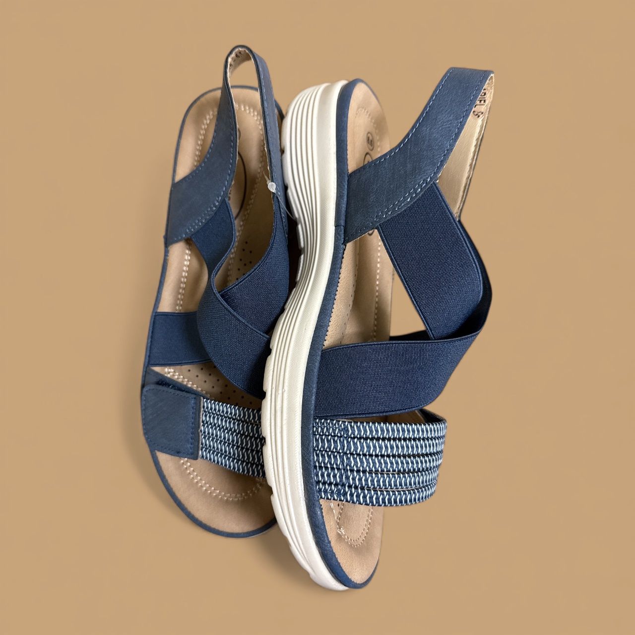 GOOD CHOICE ARIEL ELASTIC COMFORT FLAT SANDAL, Colour: NAVY, Size: 8.5