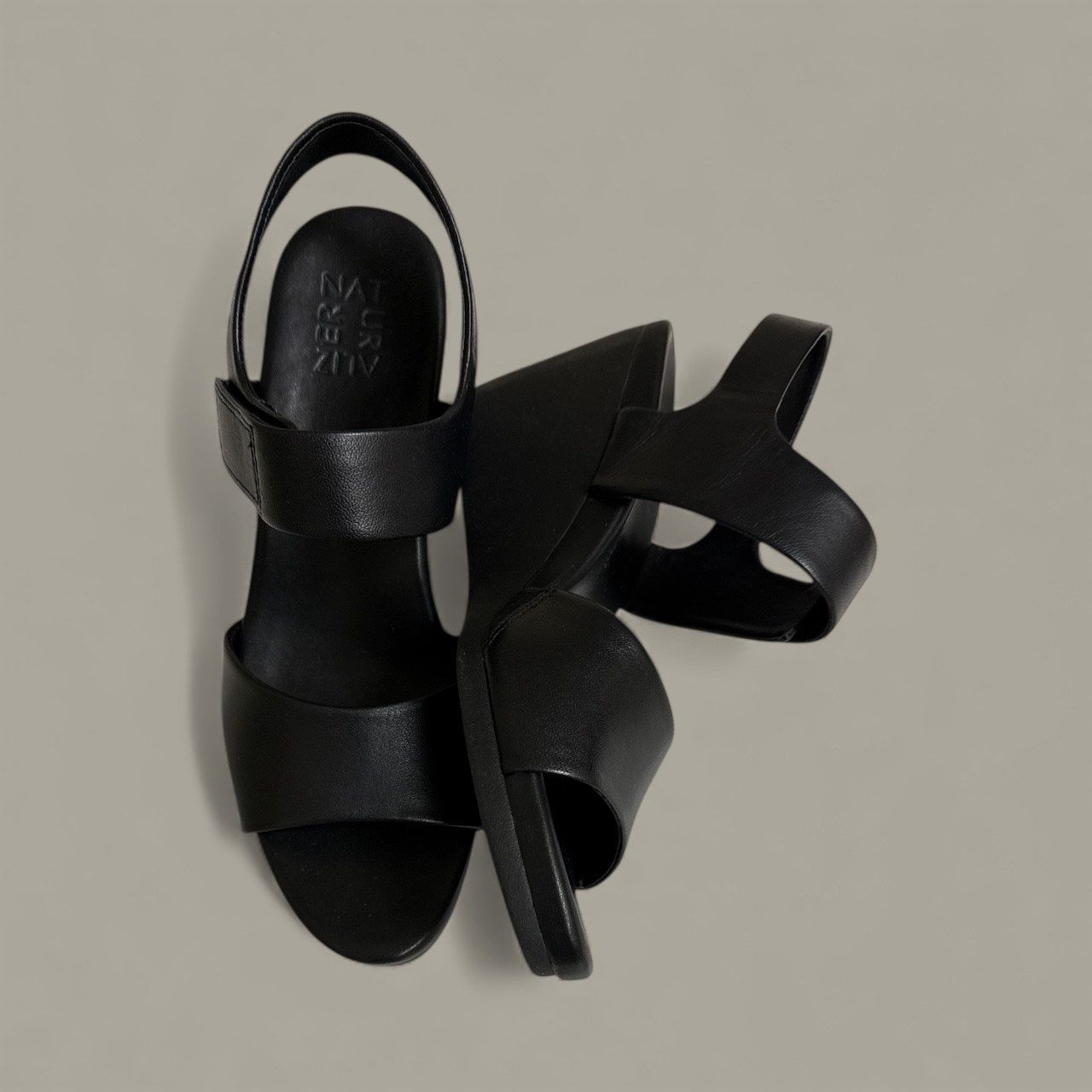 NATURALIZER IMANI OPEN ROUND TOE WEDGE SANDAL, Colour: BLACK, Size: 9.5 M