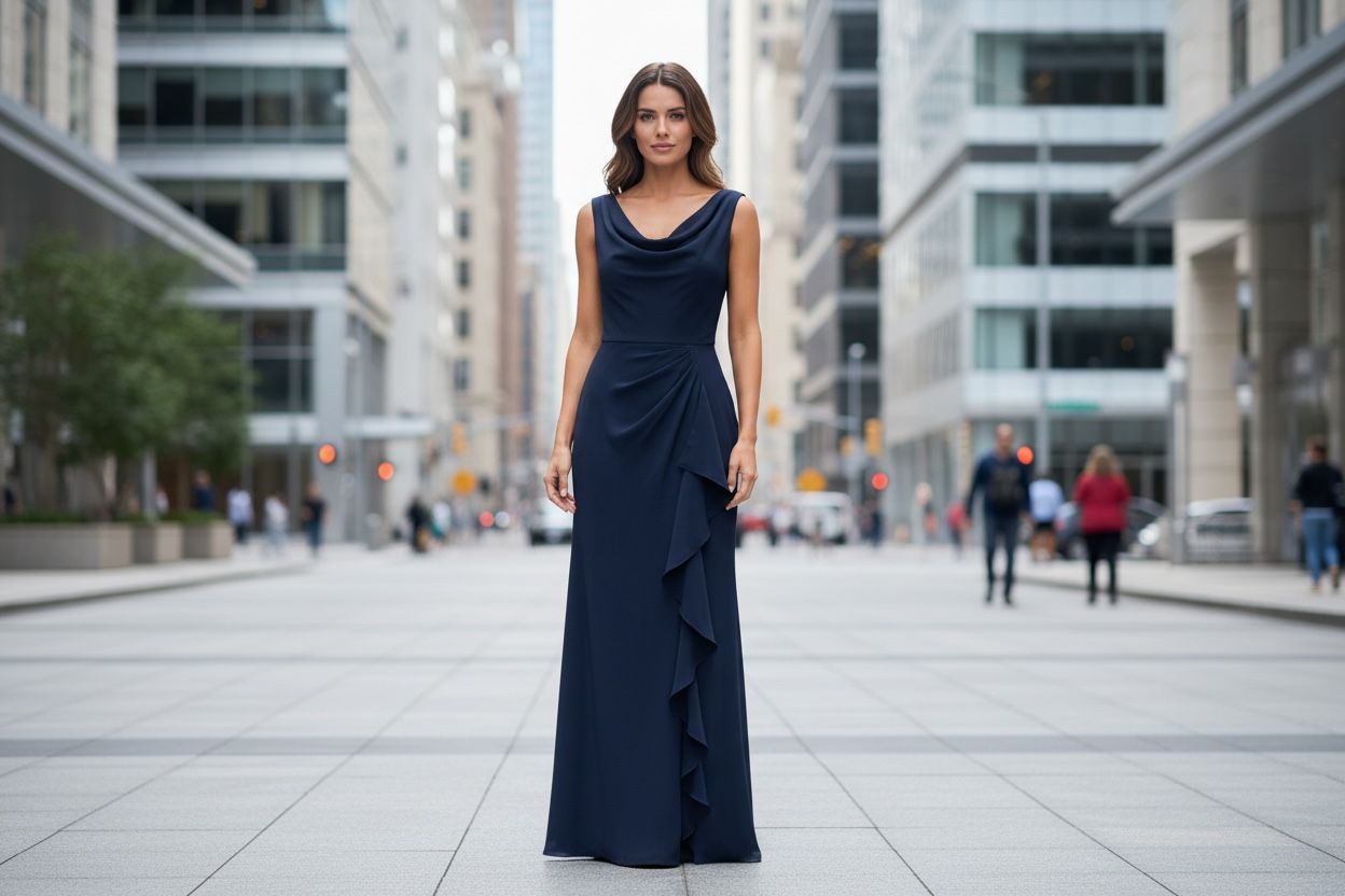 XSCAPE Scuba Off-The-Shoulder Gown, Colour: NAVY, Size: 4