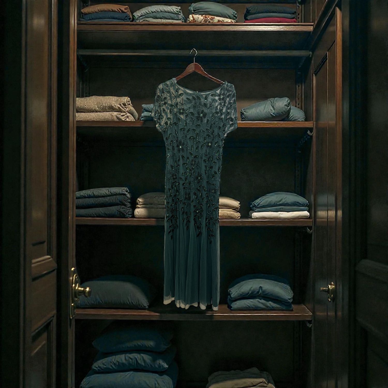 ADRIANNA PAPELL BEADED LONG DRESS WITH GADETS