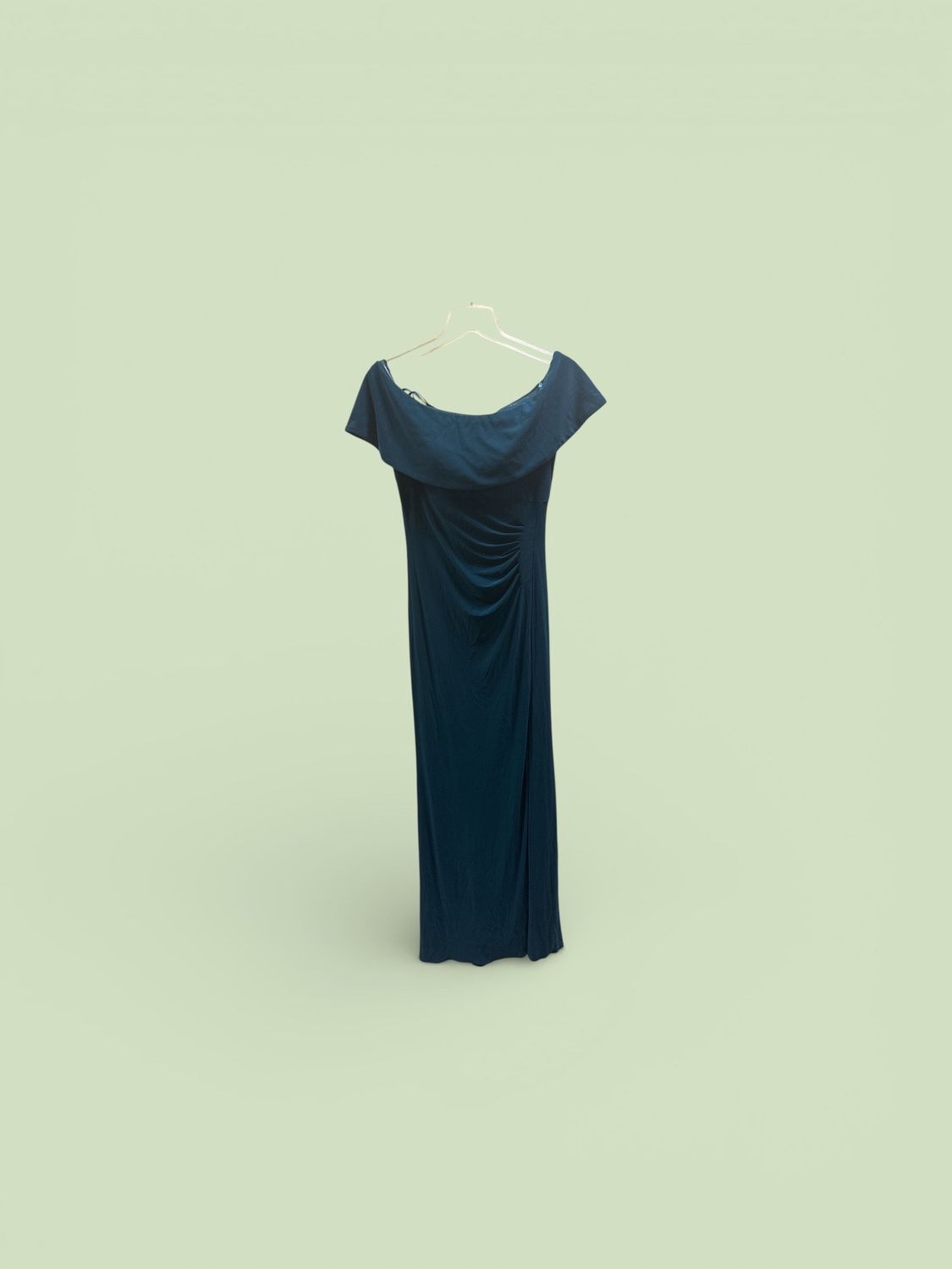 XSCAPE RUFFLED OFF THE SHOULDER GOWN