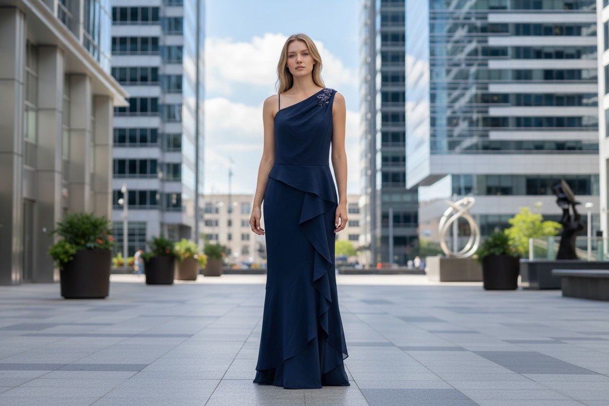 ADRIANNA PAPELL BEAED KNIT CREPE GOWN