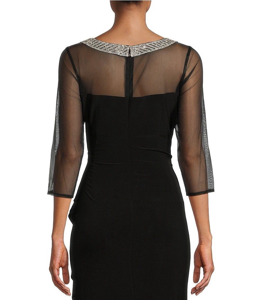 ALEX EVENINGS BOAT NECK SIDE SLIT DRESS