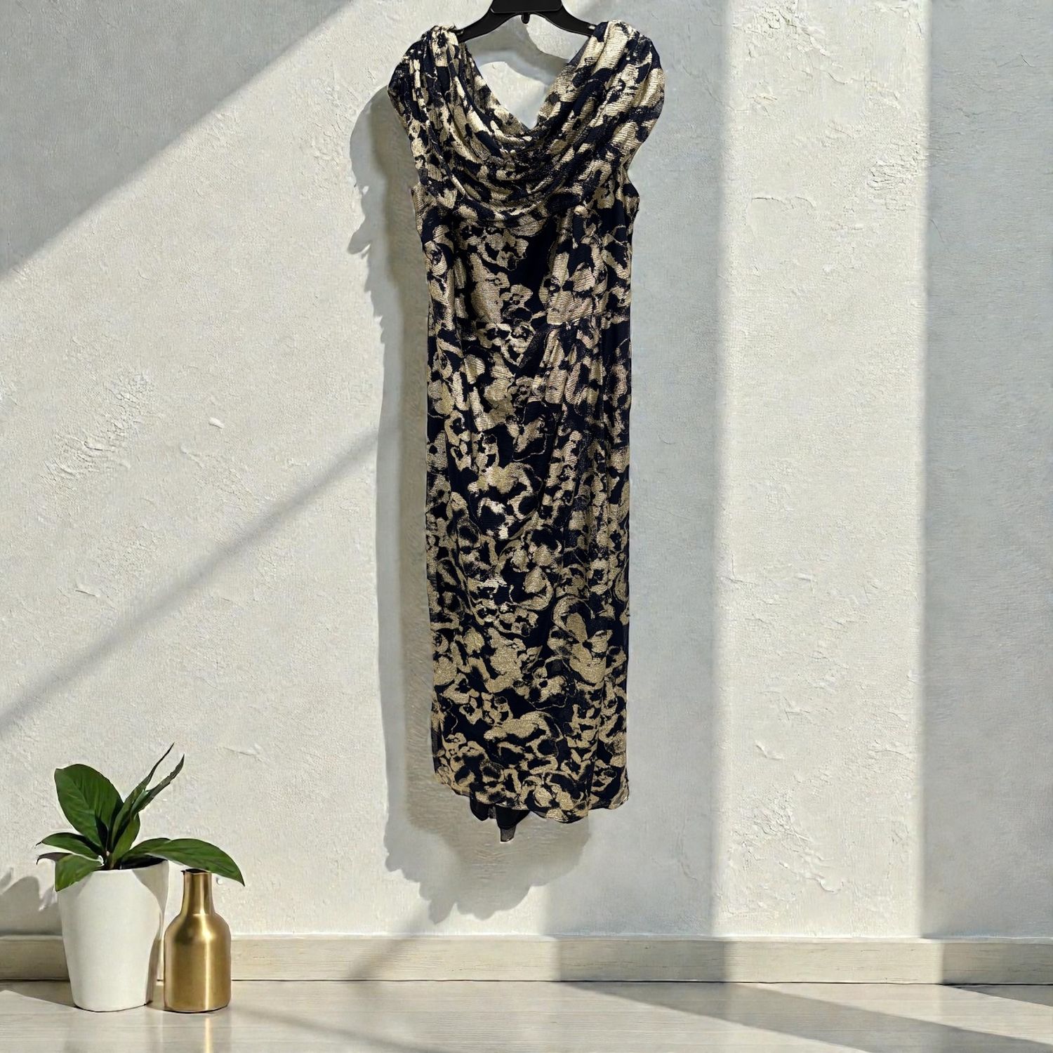 BETSY &amp; ADAM SLEEVELESS COWL NECK FLORAL PRINT DRESS