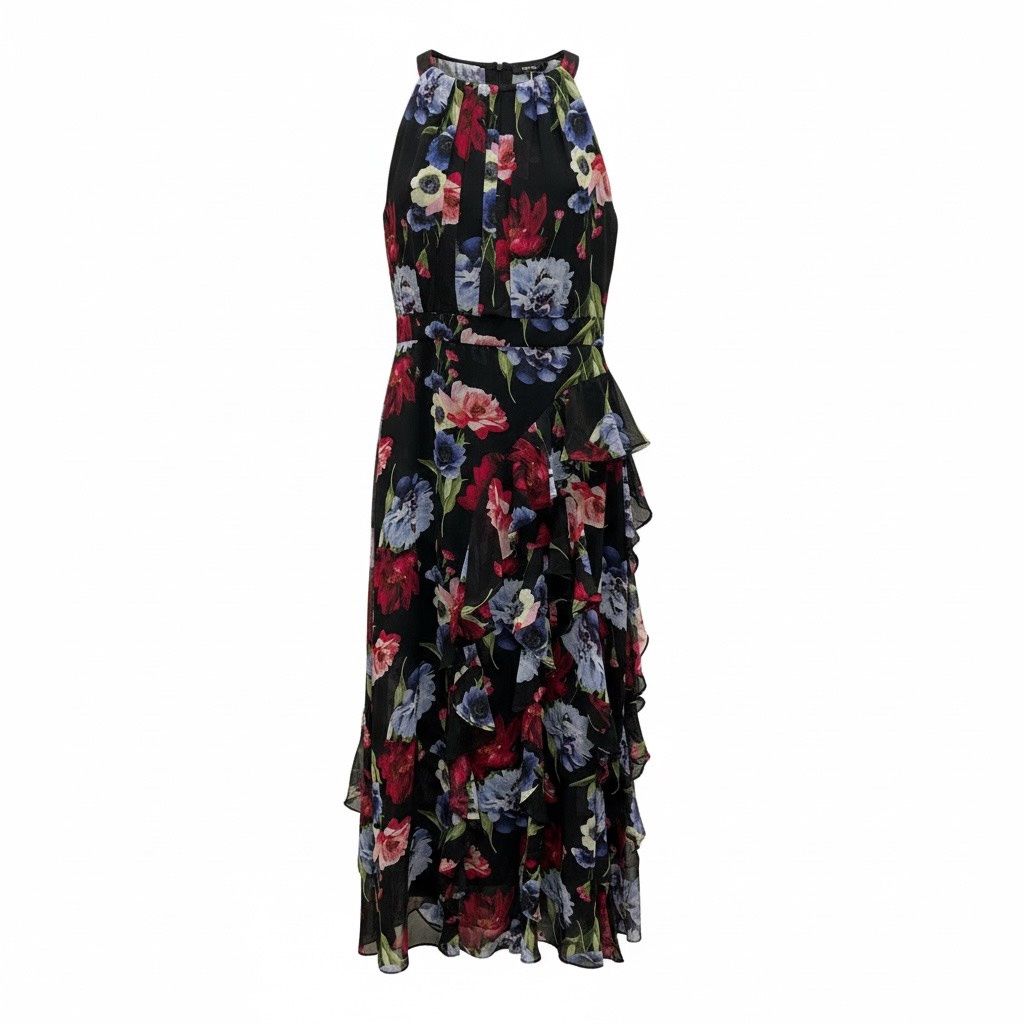 BETSY &amp; ADAM  PETIT PRINTED LONG HALT DRESS