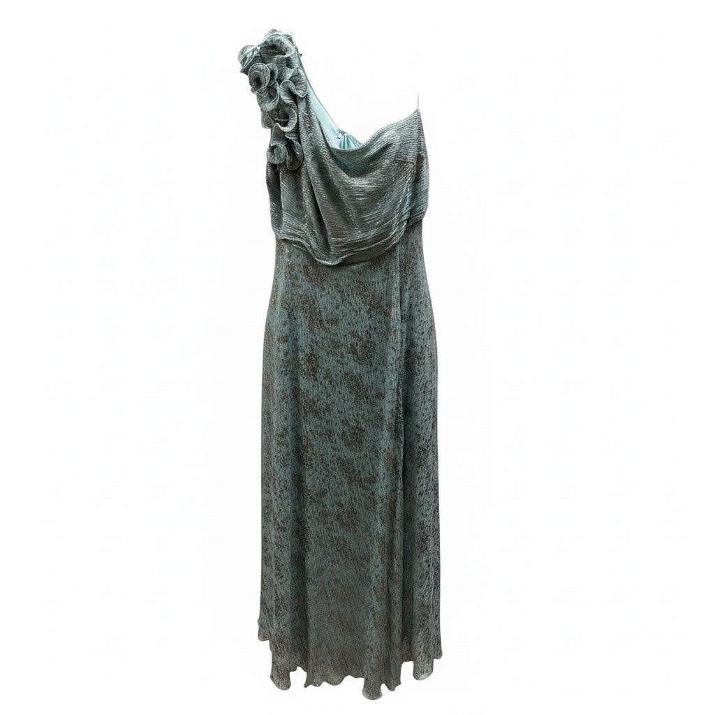 XSCAPE ON SHOULDER METALIC GOWN, Colour: AQP, Size: 22 W