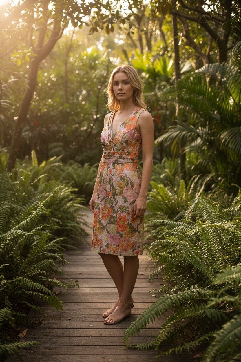 ADRIANNA PAPELL FLORAL JACQUARD MIDI DRESS