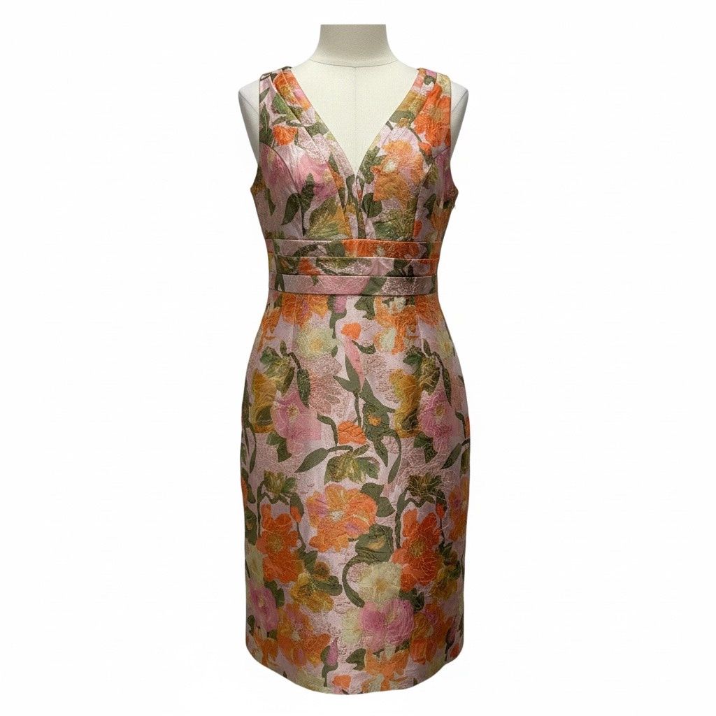 ADRIANNA PAPELL FLORAL JACQUARD MIDI DRESS