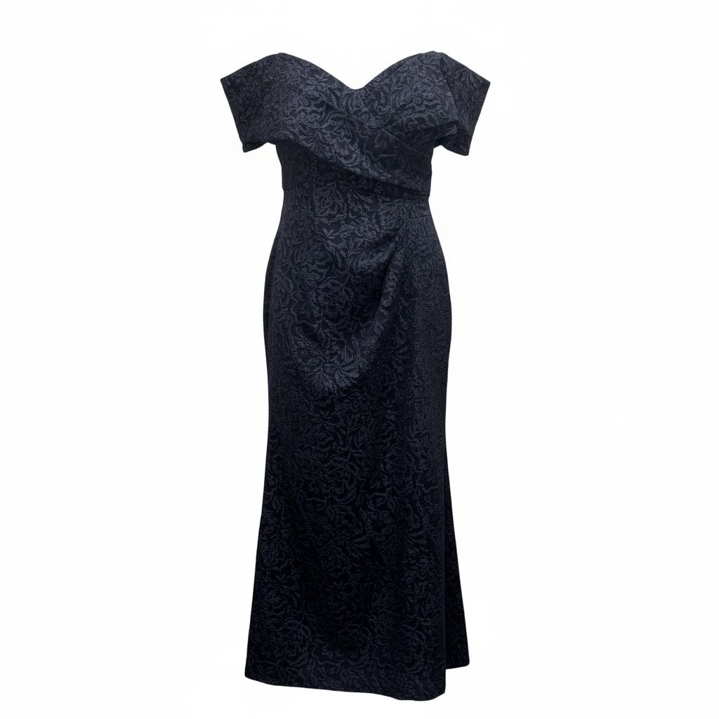 BETSY &amp; ADAM PETITE OFF THE SHOULDER JACQUARD DRESS