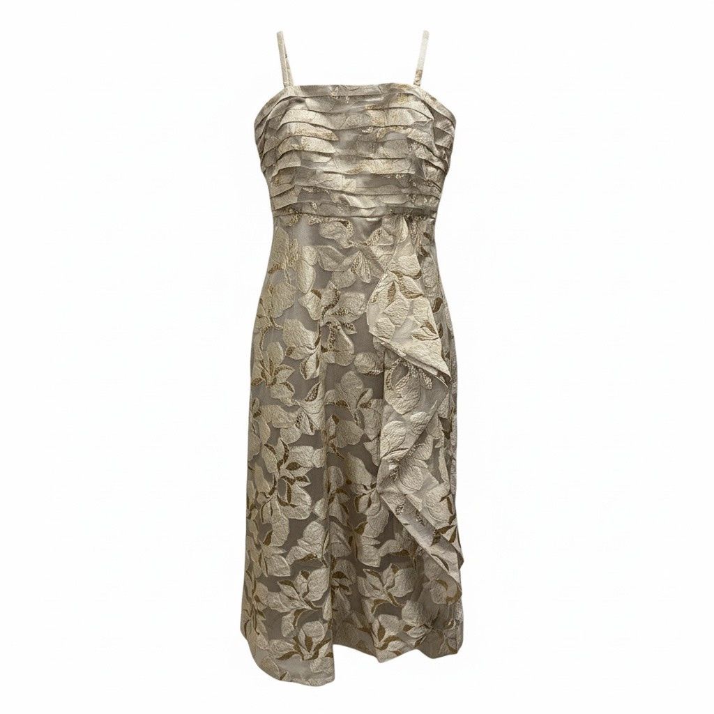 TAHARI METALIC RUFFLED FRONT GOWN