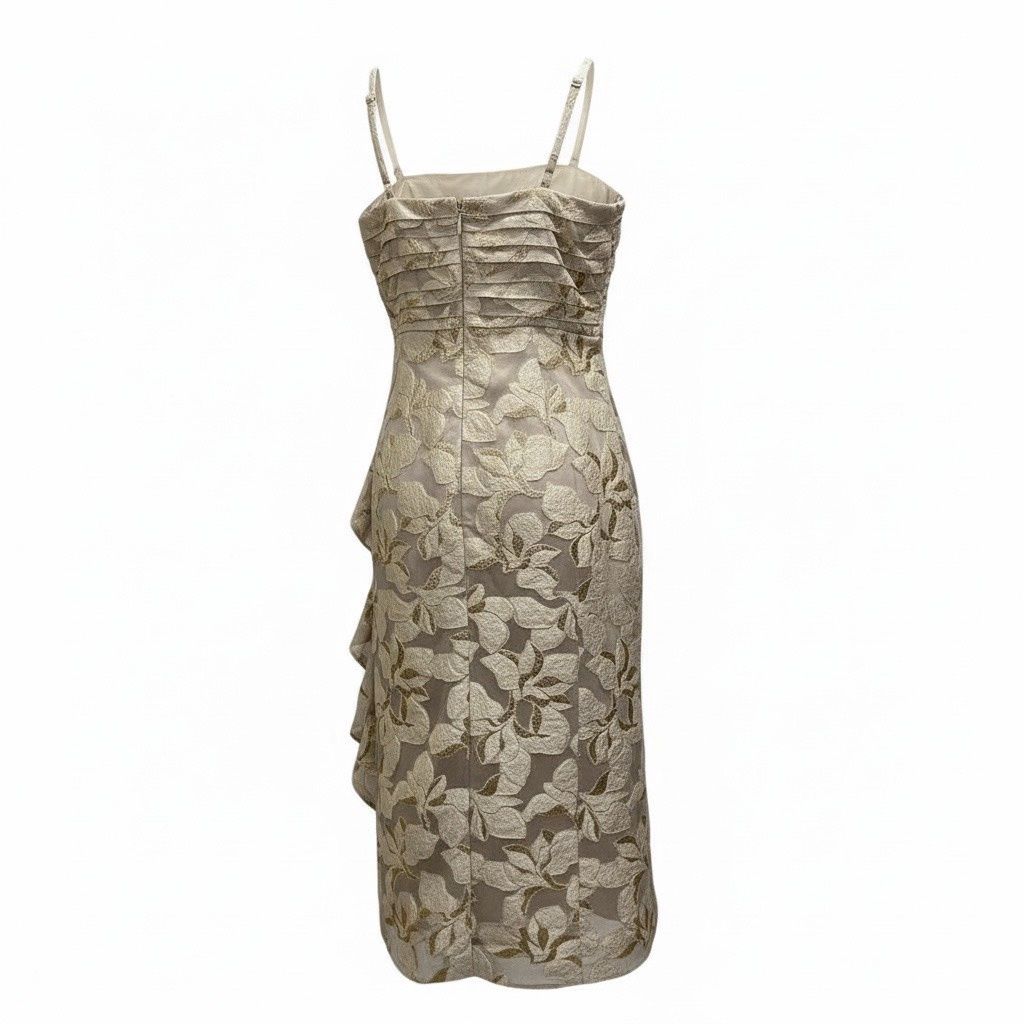 TAHARI METALIC RUFFLED FRONT GOWN