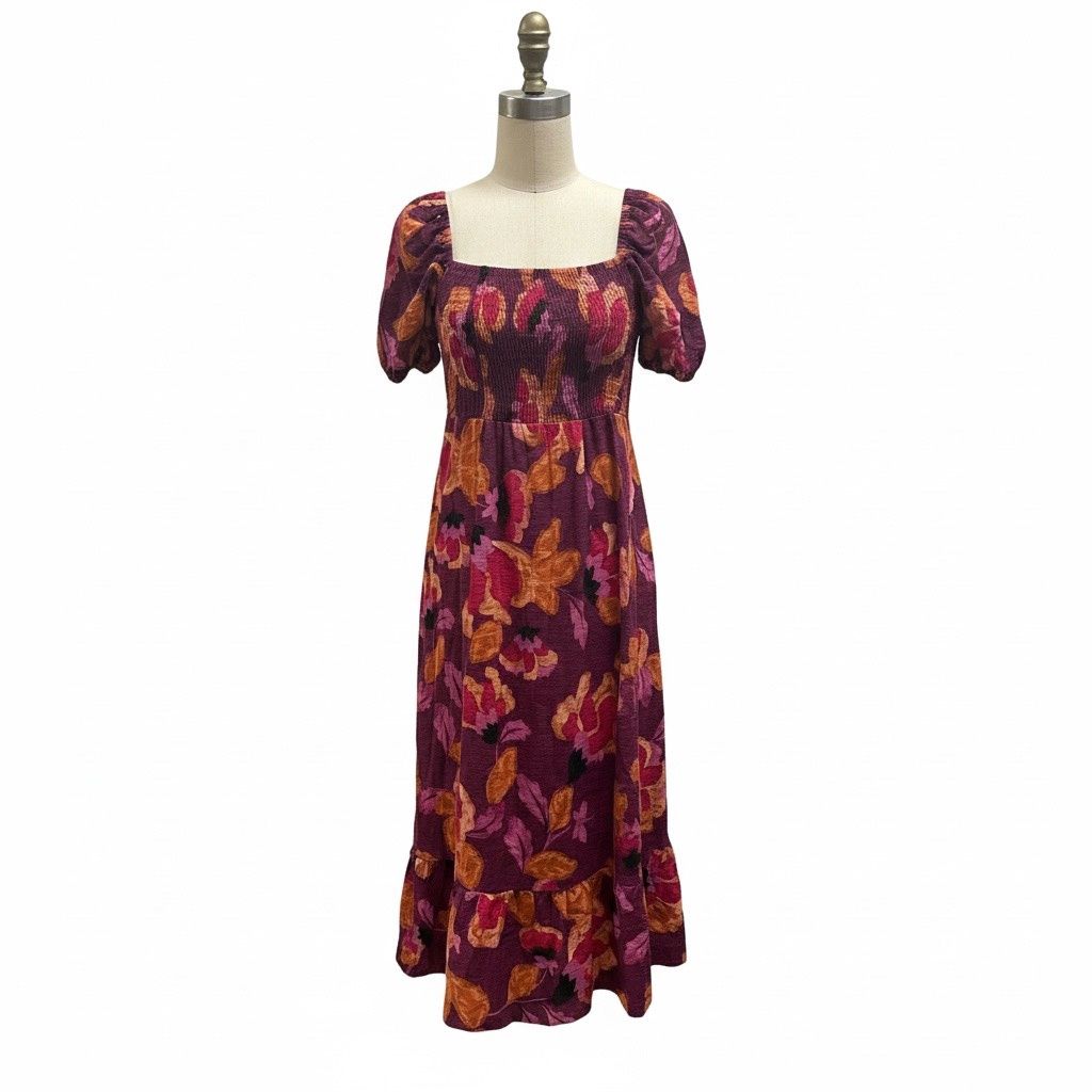 LONDON TIMES PETITE FLORAL DRESS, Colour: BURGUNDY / RED, Size: 4 P