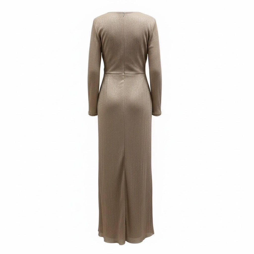 BETSY &amp; ADAM METALLIC RUFFLED GOWN