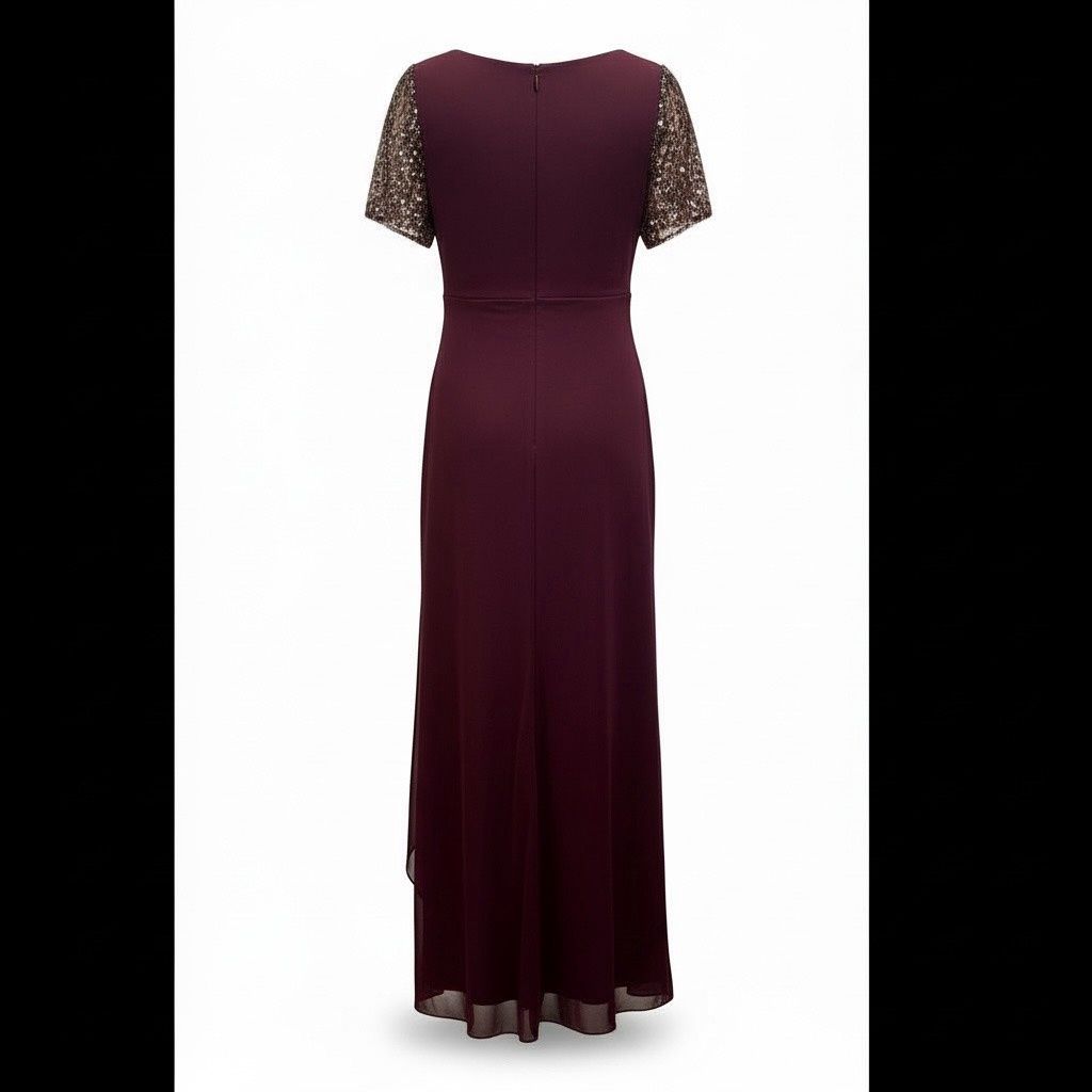 XSCAPE BEADED SLEEVE RUCHED COLUMN GOWN