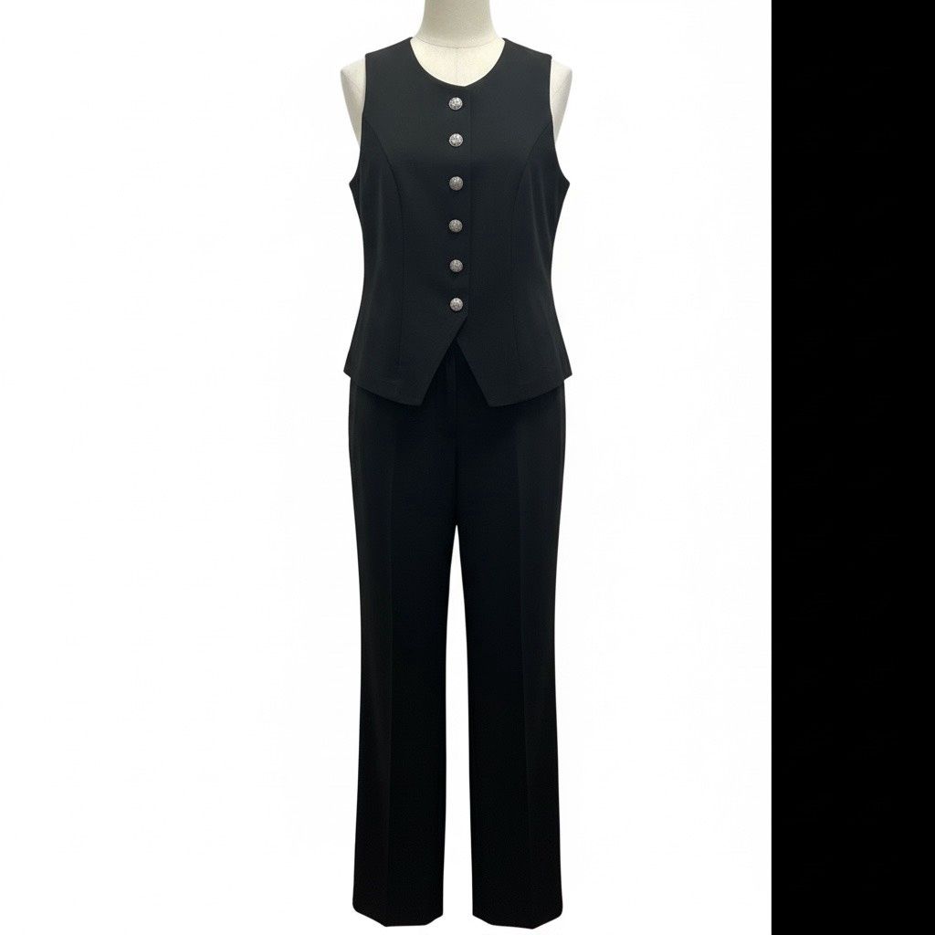 XSCAPE SCUBA SLEEVELESS STRAIGHT LEG JUMPSUIT, Colour: BLACK, Size: 6