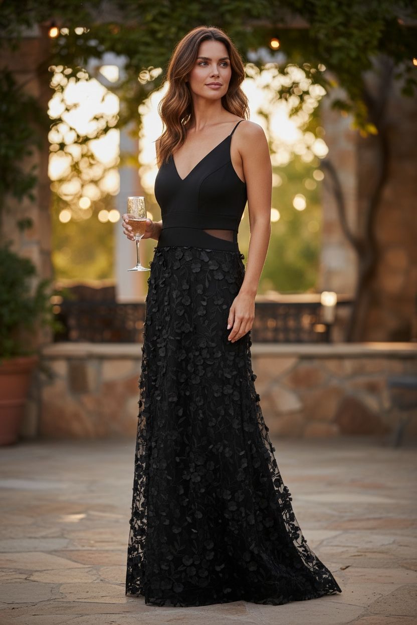 XSCAPE PETITE SLEEVELESS FLORAL GOWN, Colour: BLACK, Size: 6 P