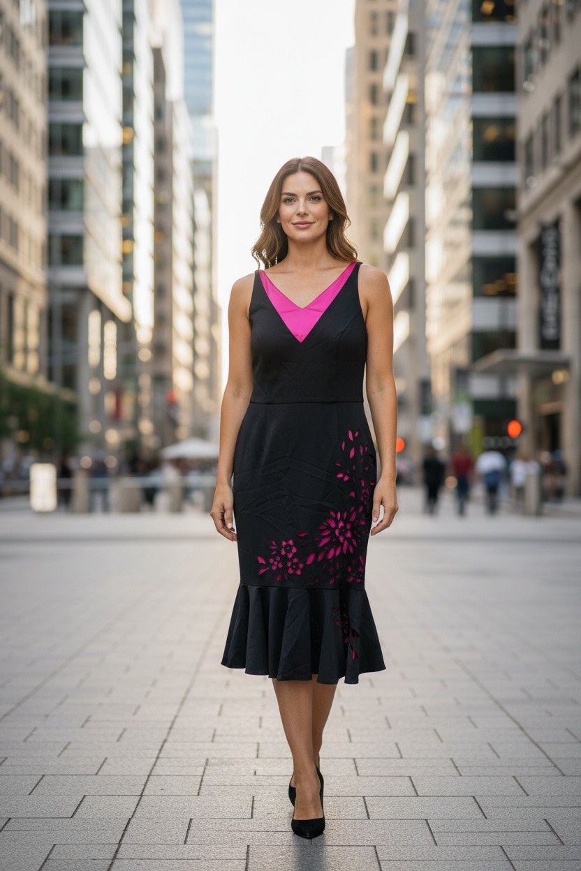 SHANI SLEEVELESS LASER CUTTING DRESS WITH FLOUNCE