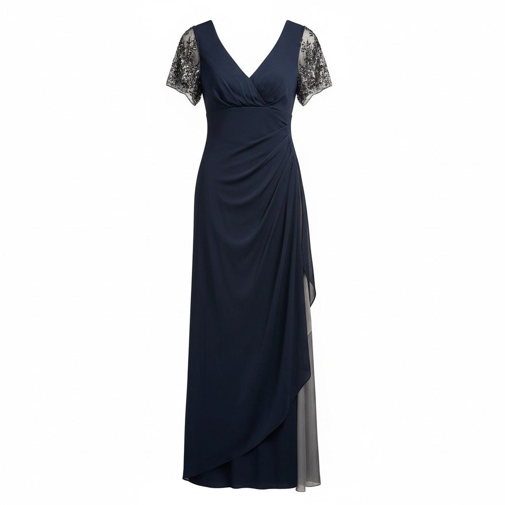XSCAPE V- NECK FIT &amp; FLARE GOWN