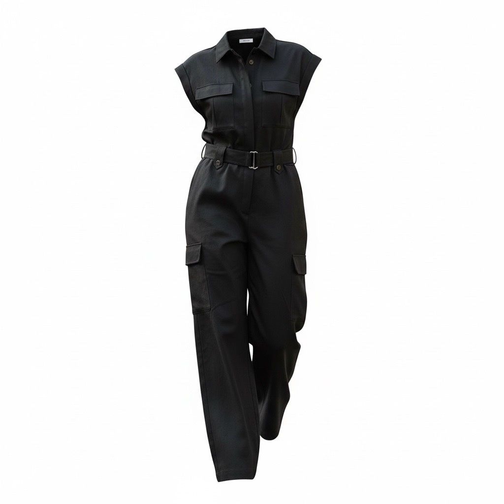 DKNY CAP-SLEEVE BELTED JUMPSUIT