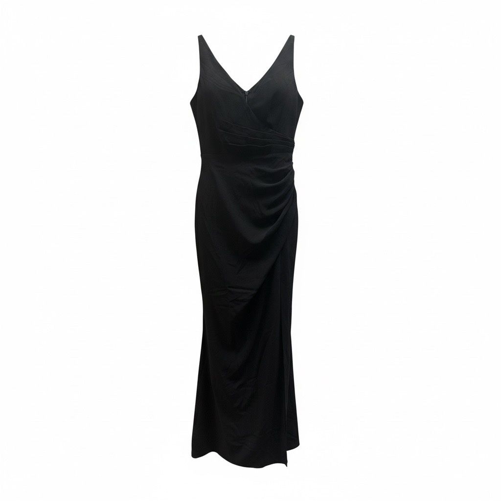 DRESS THE POPULATION JORDAN V-NECK RUSHED BODYCON MAXI DRESS