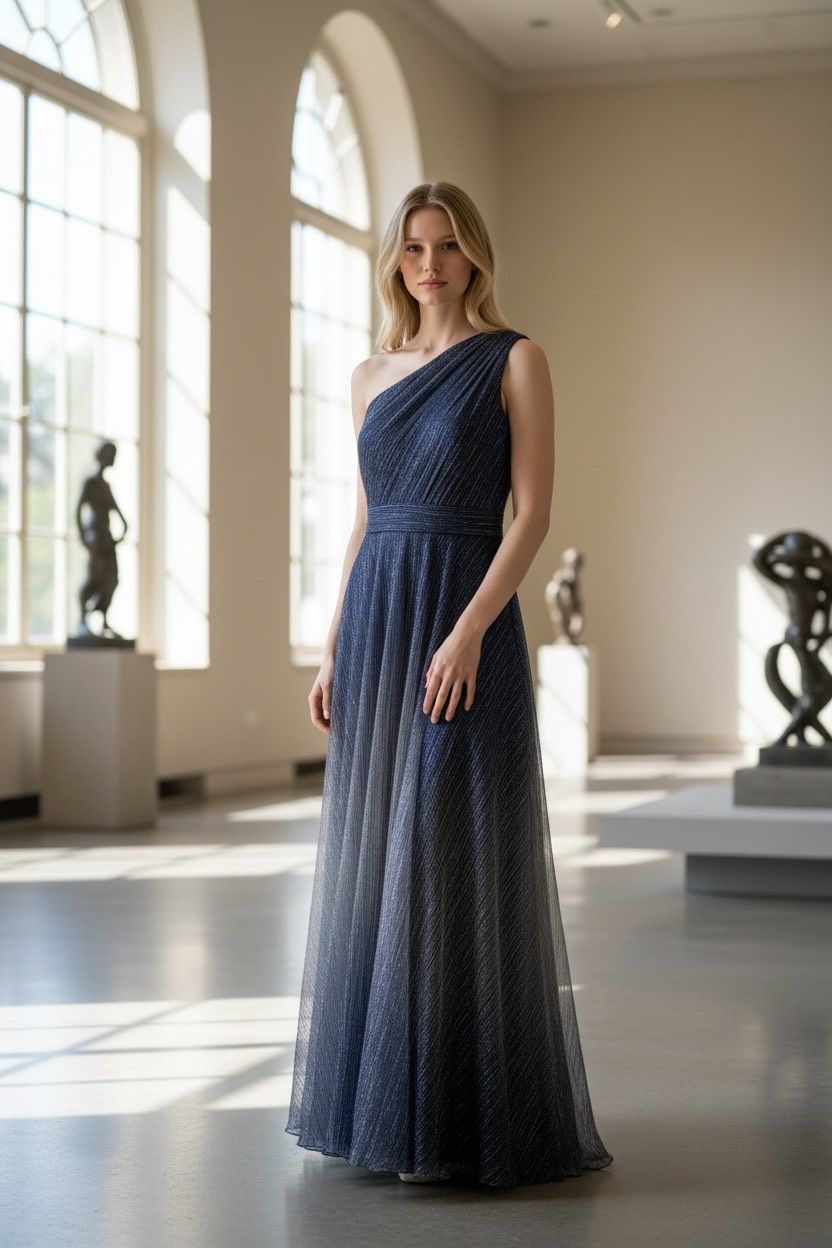 BETSY &amp; ADAM METALLIC OMBRE ONE-SHOULDER GOWN