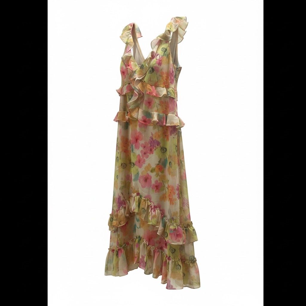 ADRIANNA PAPELL RUFFLED HIGH-LOW DRESS