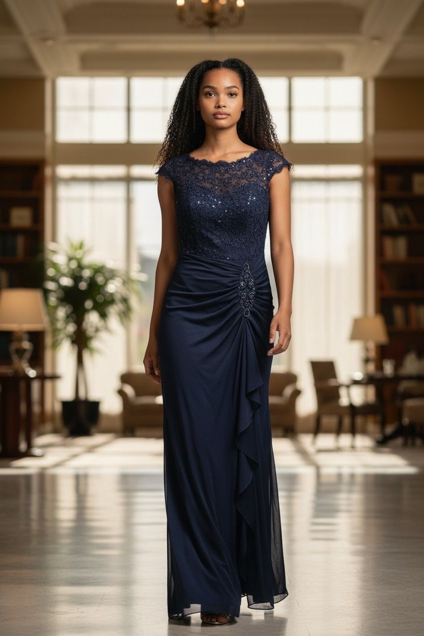 ALEX EVENINGS LONG EMBELLISHED - NECK GOWN