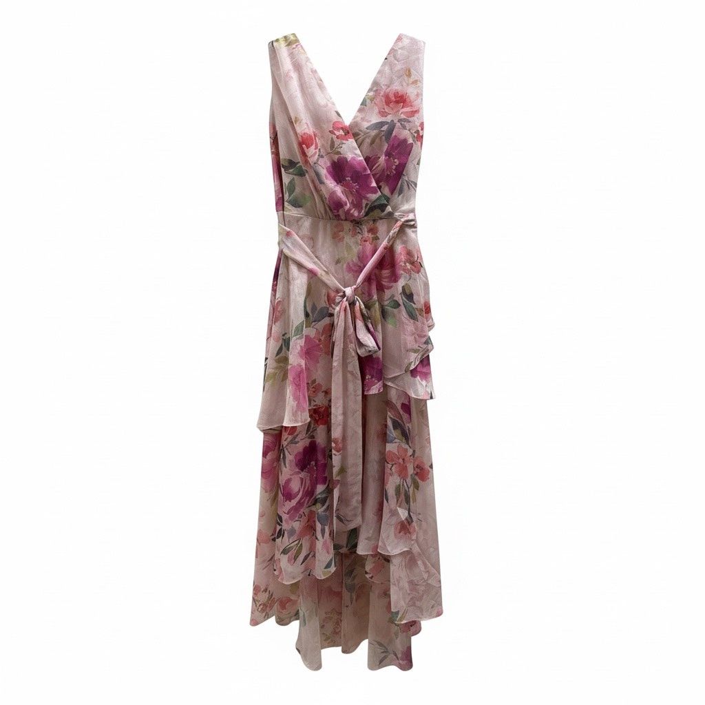 SLNY FASHION NEW YORK FLORAL - PRINT CHIFFON HIGH LOW DRESS