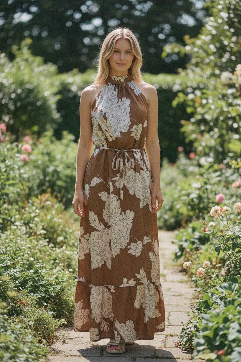ENGLISH FACTORY FLORAL HALTER MAXI DRESS