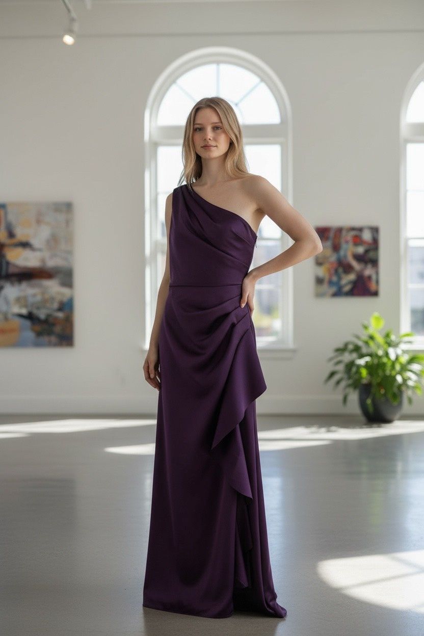 XSCAPE RUFFLED ONE SHOULDER SCUBA GOWN