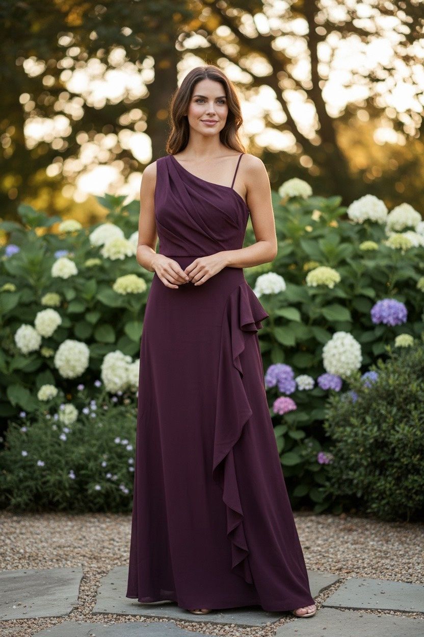 ADRIANNA PAPELL ONE SHOULDER SATIN CREPE GOWN