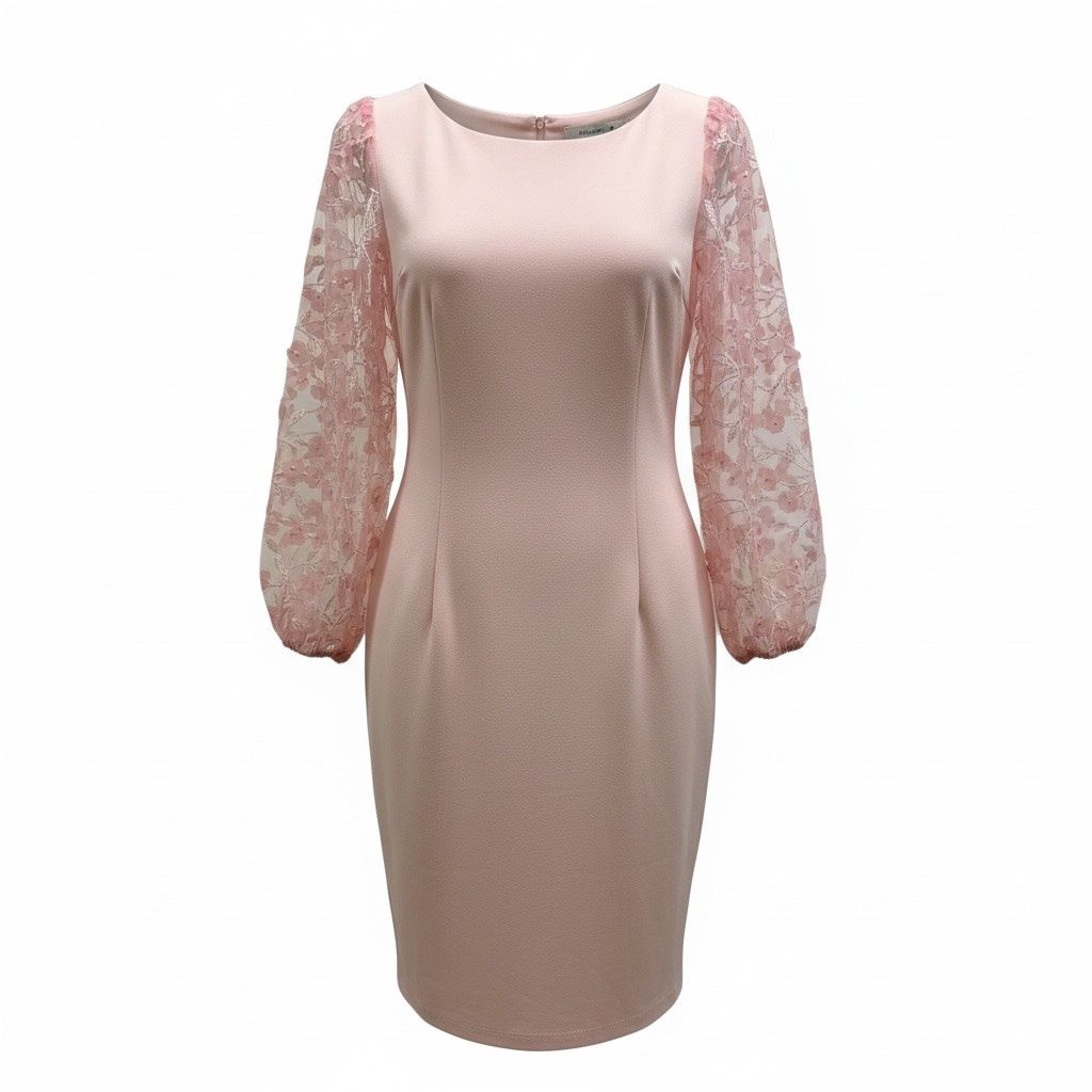 CONNECTED PETITE SHEER-SLEEVE APPLIQUE STEATH DRESS