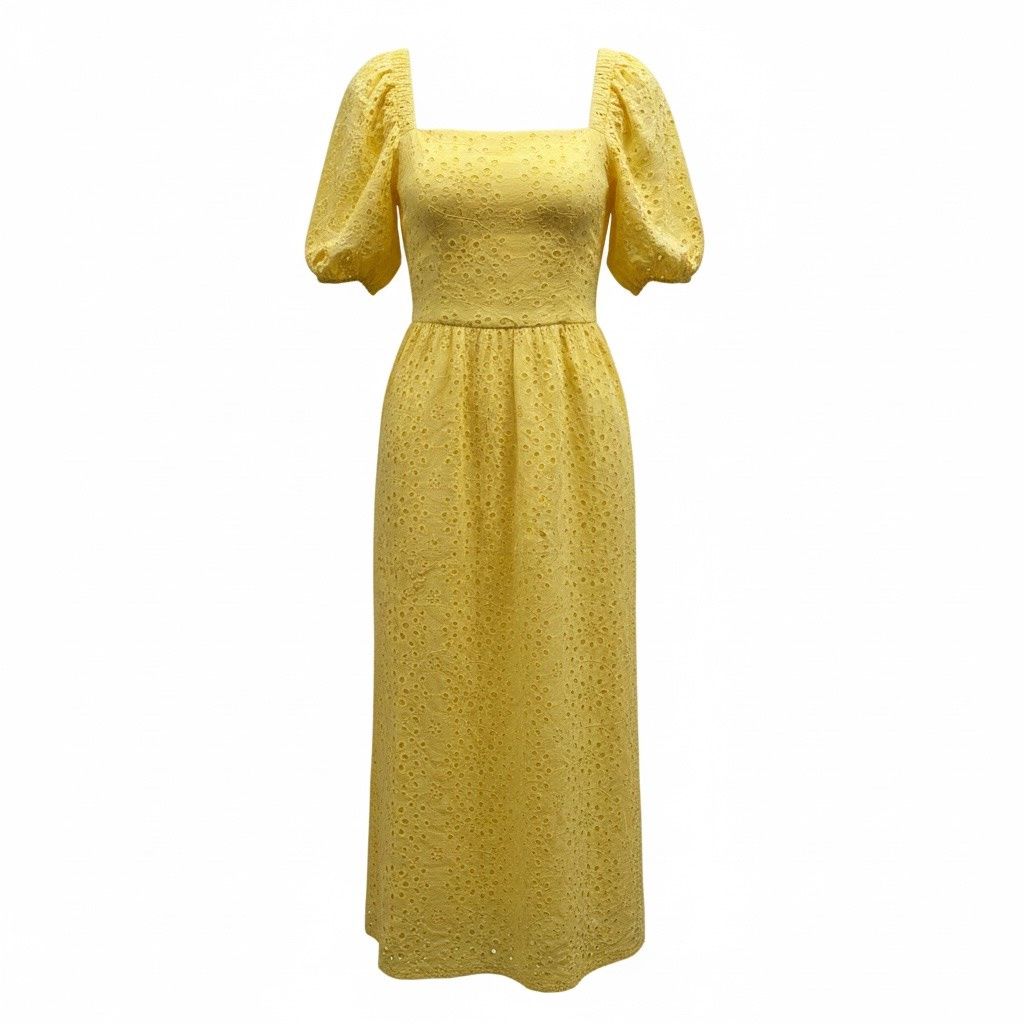 CECE SQUARED - NECK BUBBLE SLEEVE COTTON DRESS