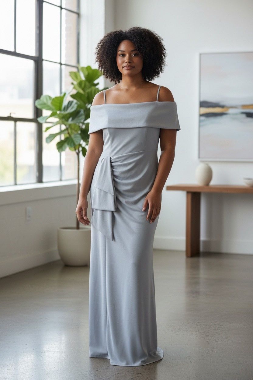 XSCAPE RUSHED OFF THE ONE SHOULDER CREPE GOWN, Colour: SKY BLUE, Size: 12