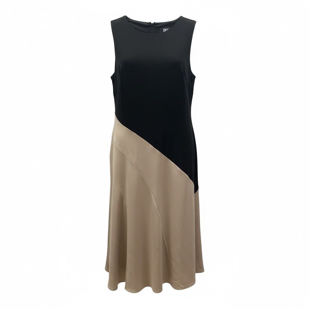 DKNY ASYMMETRIC COLORBLOCKED SLEEVELESS DRESS