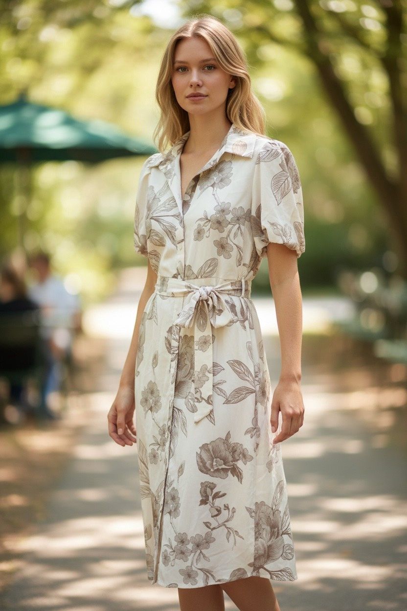 SANDRA DARREN FLORAL SLEEVE SHIRTDRESS