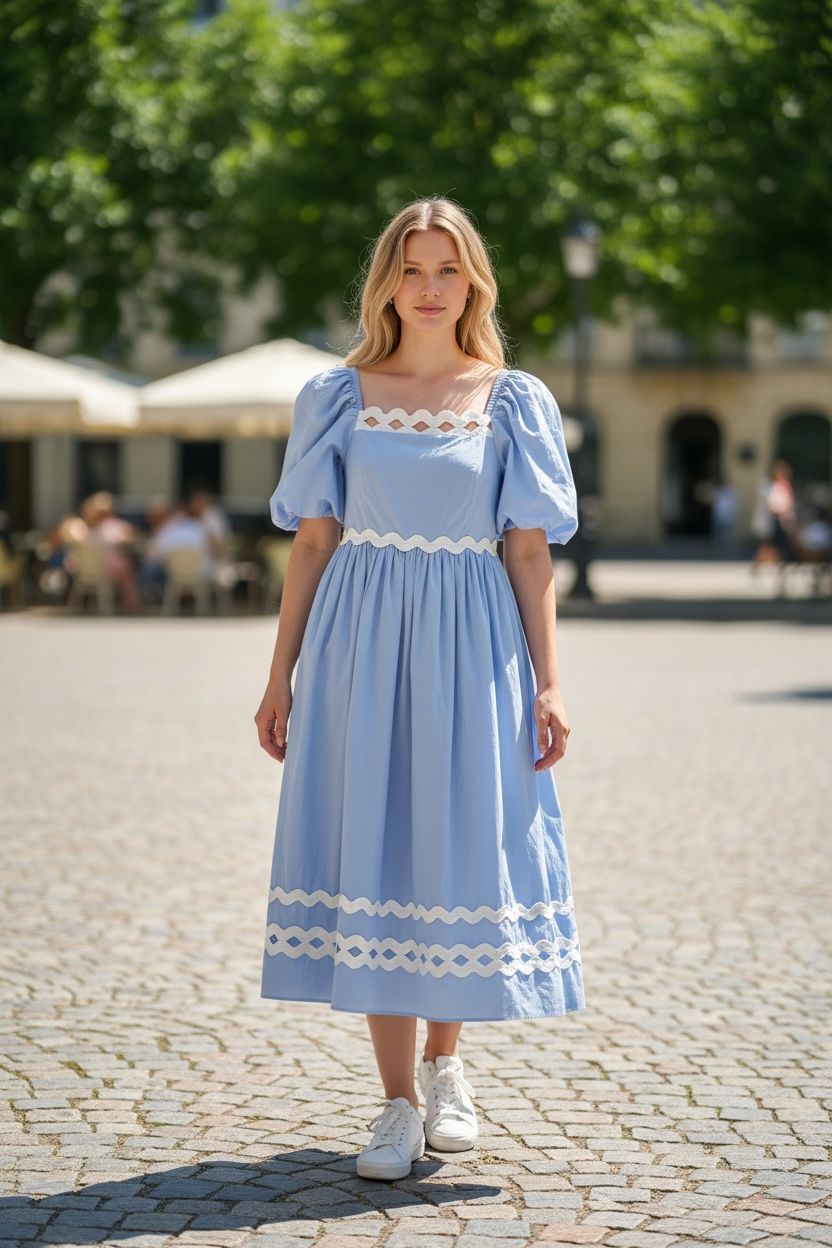 ENGLISH FACTORY SCALLOPED PUFF SLEEVE MAXI DRESS