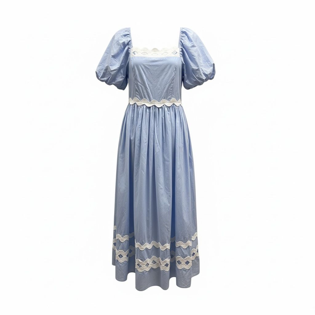 ENGLISH FACTORY SCALLOPED PUFF SLEEVE MAXI DRESS