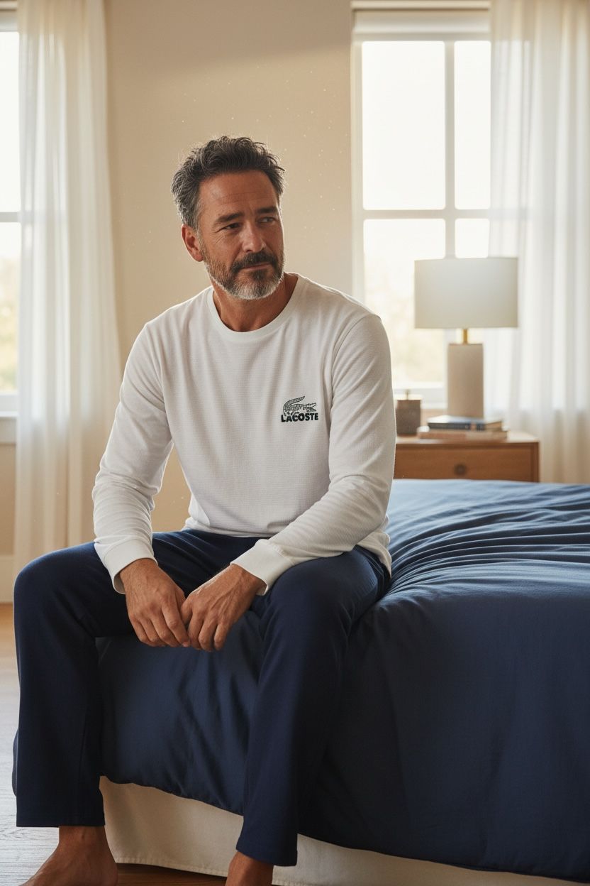 LACOSTE MEN'S SLEEPWEAR LOUNGE SHIRT, Colour: WHITE, Size: XL