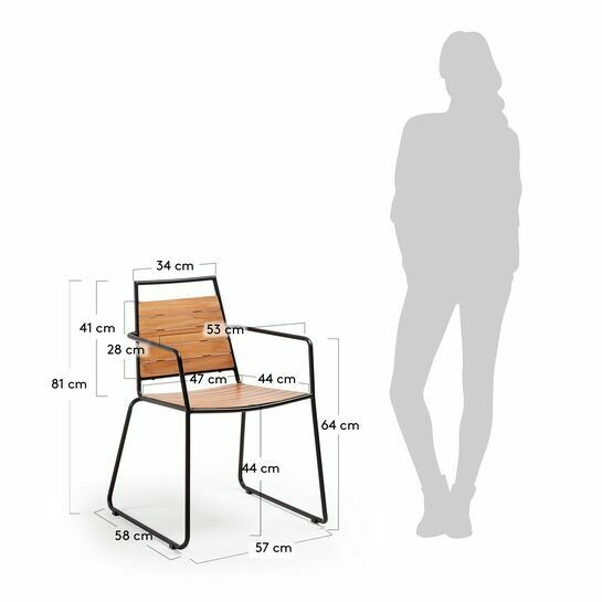 Silla de exterior Komfort madera maciza de teca y acero galvanizado