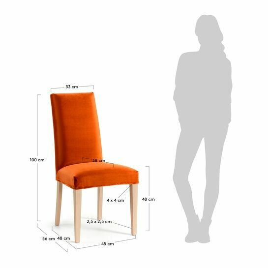 Silla Freda terciopelo naranja y patas de madera maciza de haya acabado natural