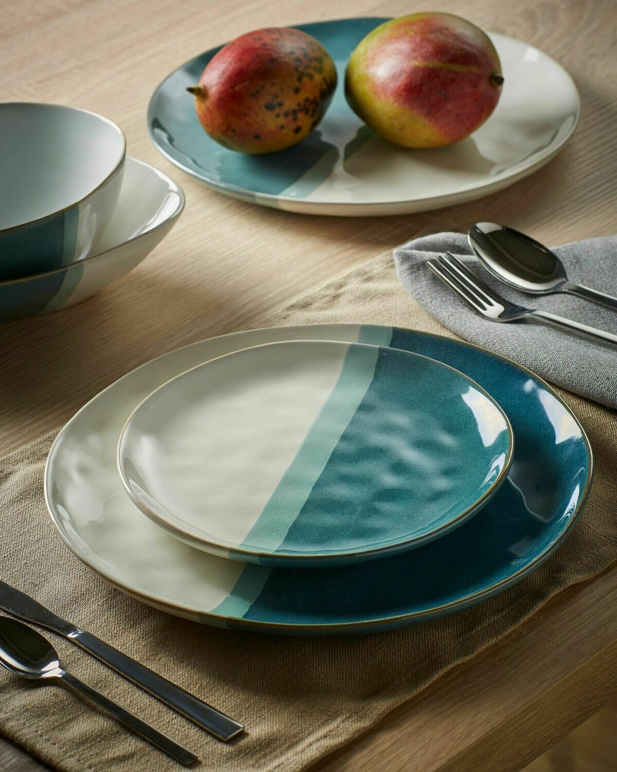 Plato de postre Nelba blanco y azul