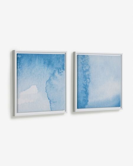 Set Maeva de 2 cuadros de madera blanco aguas azul y blanco 40 x 40 cm