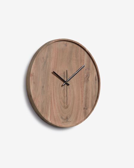 Reloj de pared redondo Zakie de madera maciza de acacia acabado natural Ø 30 cm